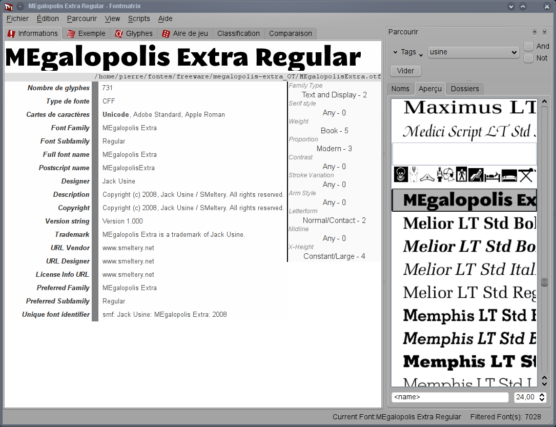 Informations panel